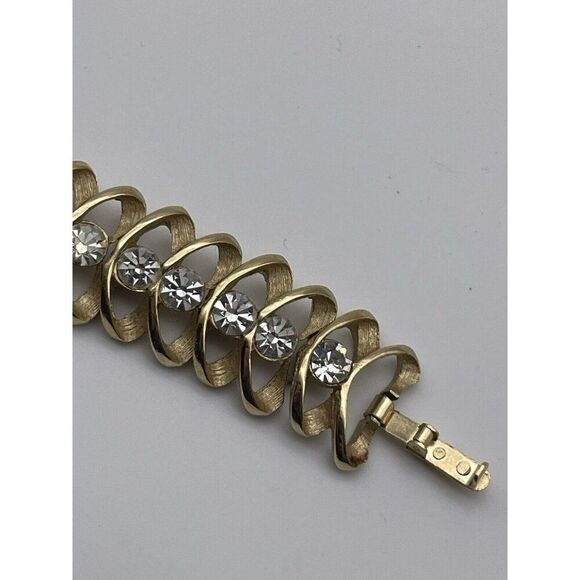 Crown Trifari Gold-Tone Clear Rhinestone Bracelet Signed - Picture 12 of 14